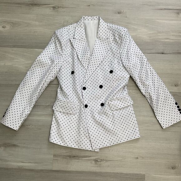 Custom Made Womens Polka Dot Suit Blazer Pants Lined Adjustable Waist  Sz L - XL - Picture 3 of 16